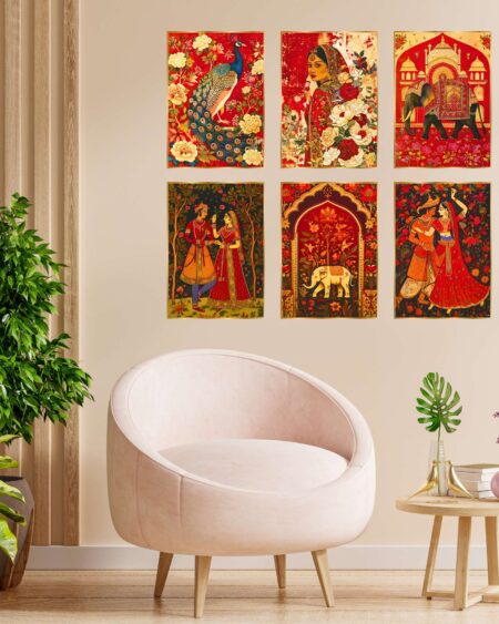 Set of Six Wall Paintings for Wall Dacoration Golden Framed Wall Paintings for Living Room & Bedroom Wall Art for Home Decoration & Office Wall Décor (13x10 inch CH-GD6-11)