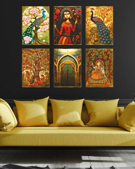 Set of Six Wall Paintings for Wall Dacoration Golden Framed Wall Paintings for Living Room & Bedroom Wall Art for Home Decoration & Office Wall Décor (17x13 inch CH-GD6-2)
