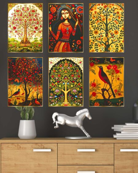 Set of Six Wall Paintings for Wall Dacoration Golden Framed Wall Paintings for Living Room & Bedroom Wall Art for Home Decoration & Office Wall Décor (13x10 inch CH-GD6-6)