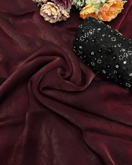 Women's Rich Wine Tissue Silk Saree with All-Over Sequin Embroidered Blouse Piece