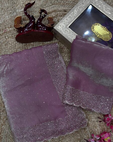 Women's Luxurious Shimmering Grey Organza Saree with Intricately Embroidered Black Blouse - Perfect for Festive & Evening Wear