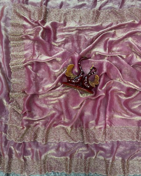 Women's Shimmering Ice Blue Georgette Saree with All-Over Diamond & Sequin Embellishments – Complete with Heavily Worked Border for Festive & Wedding Wear