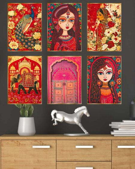 Set of Six Wall Paintings for Wall Dacoration Golden Framed Wall Paintings for Living Room & Bedroom Wall Art for Home Decoration & Office Wall Décor (17x13 inch CH-GD6-5)