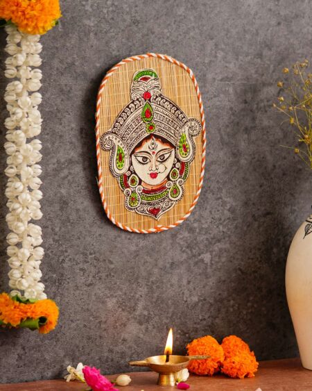 Oval Shaped Design Bamboo Hand Crafted Wall Hangings Durga Ji  For Home Decor | Bamboo Art For Wall Decor